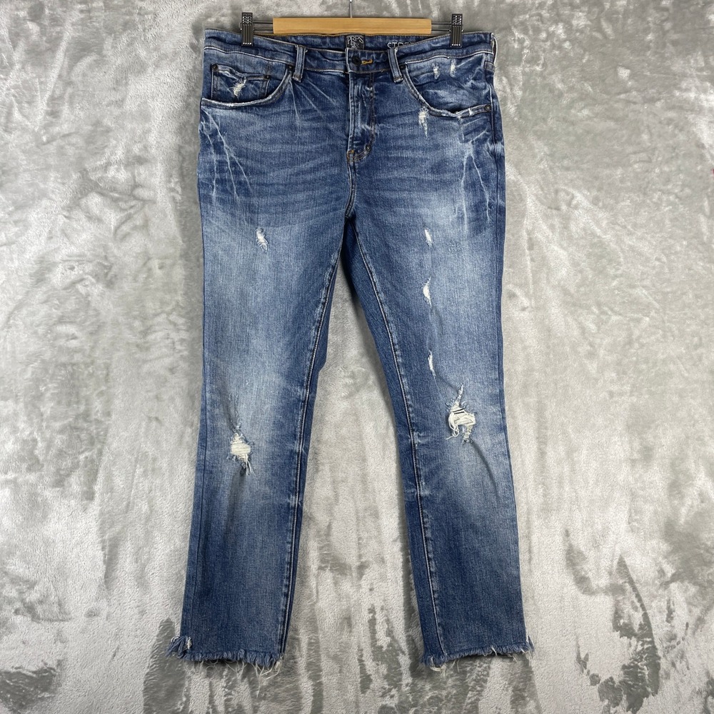 PRPS Jeans Men 34x26 Blue Distressed Raw Hem Stretch Denim Pants